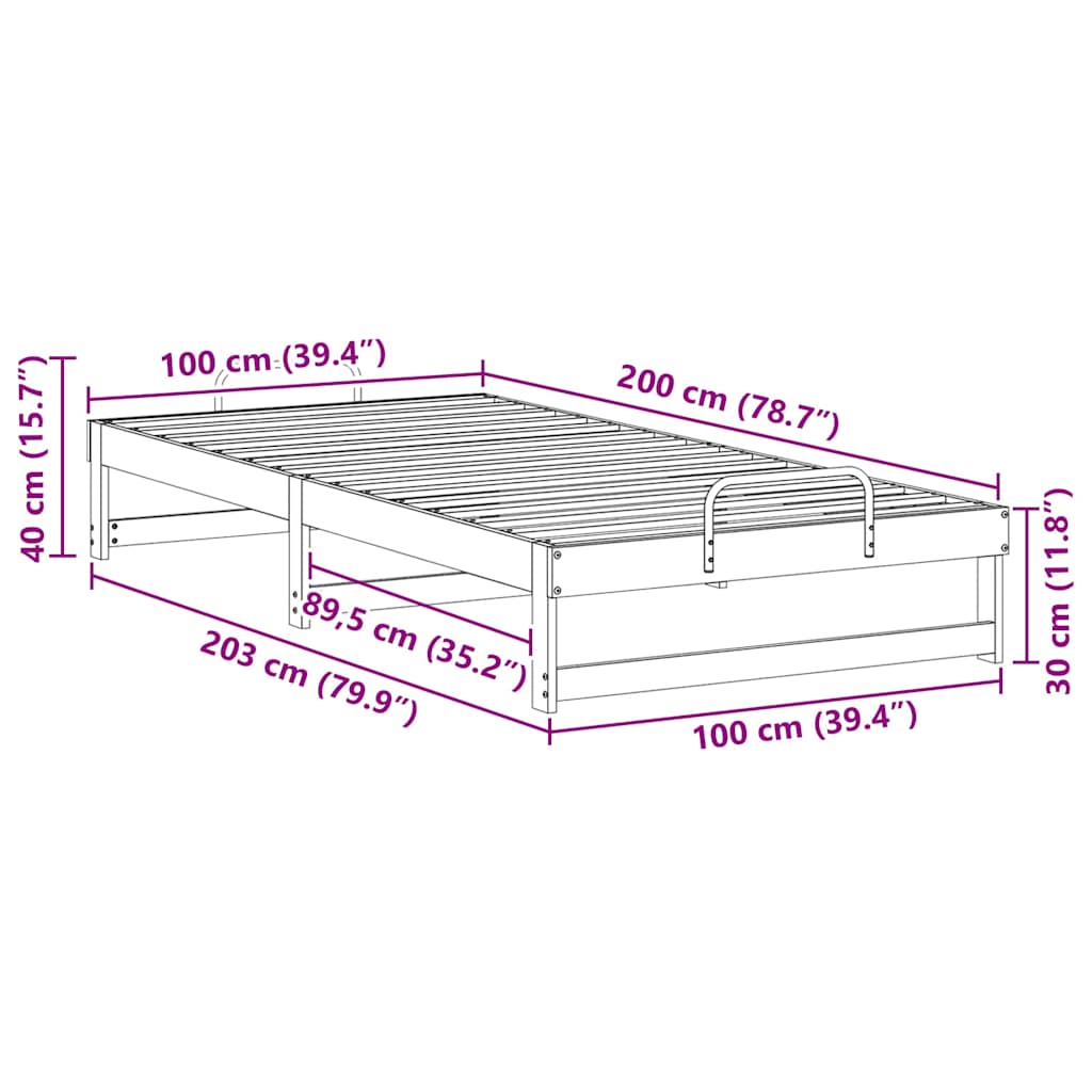 Brown Bed Frame 100 x 200 cm Solid Pine Wood