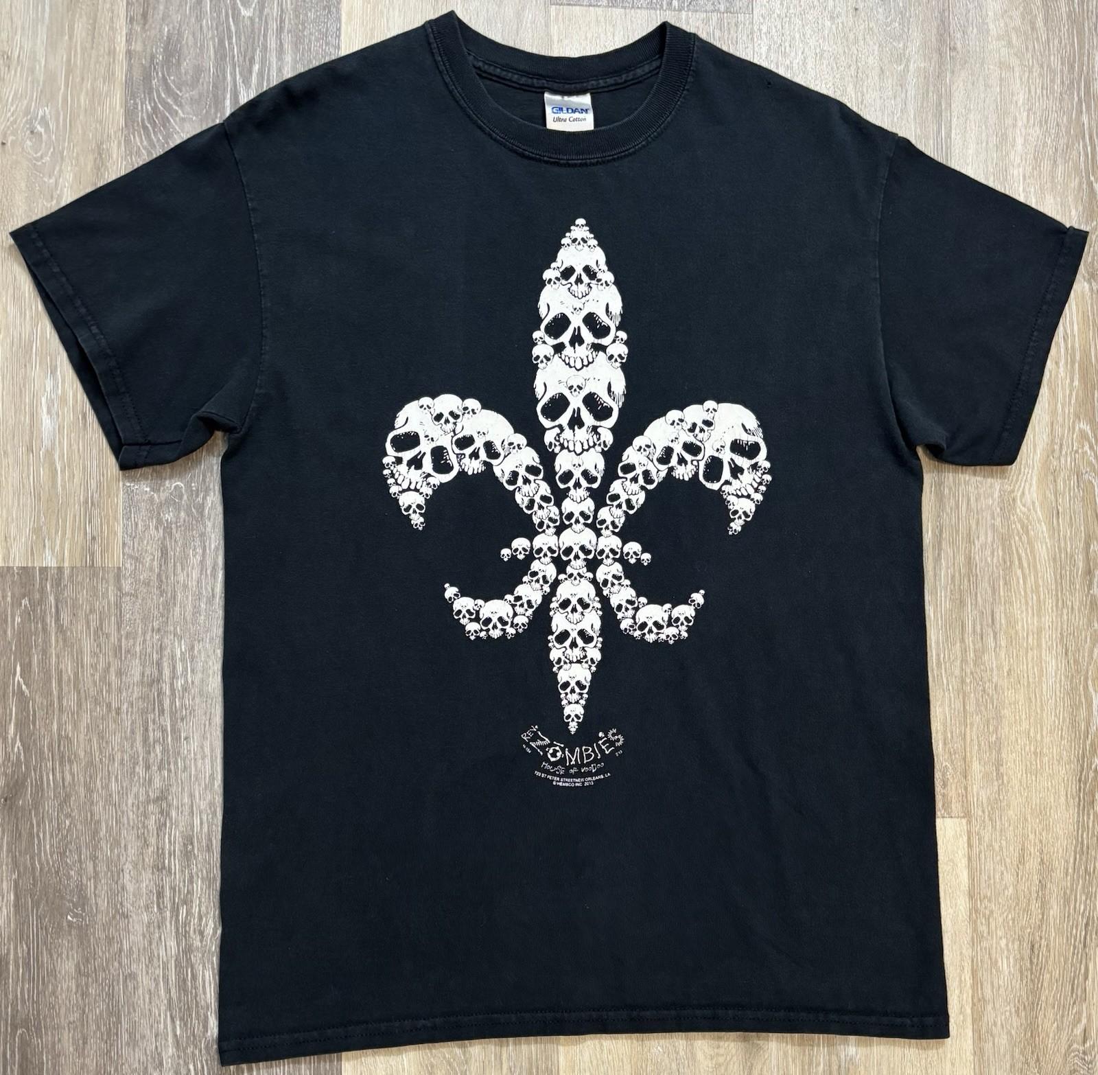 Rev. Zombies House Of Voodoo Shirt Medium New Orleans Occult Skull Fleur-de-lis Unisex T-Shirt XL