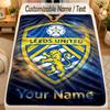 Flannel BlanketLeeds United Custom Name Text Personalized Soft Warm Throw Blanket Home Decor Gift