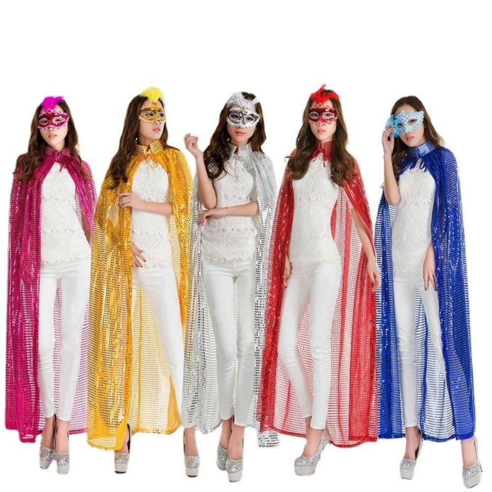 Langes Glitzer-Cape Vintage Glänzender Umhang Neues Halloween Cosplay Robe Festival