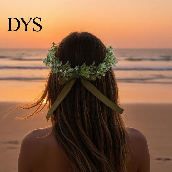 Green Leaf Hair Wreath Bridal Flower Crown Fairy Style Artificial Flowers Eucalyptus Forest Headband Chaplet Head for Weddings Beach Vacation