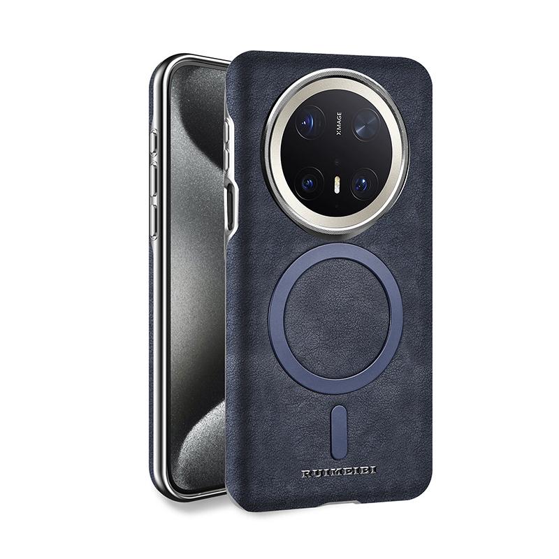 

Strong Magnetic Attraction Charging Matte Leather Case for Huawei Mate 70 Pro Plus Mate 60 Pro Plating Lens/Button/Bumper Cover Mate60ProPlus Темно-синій
