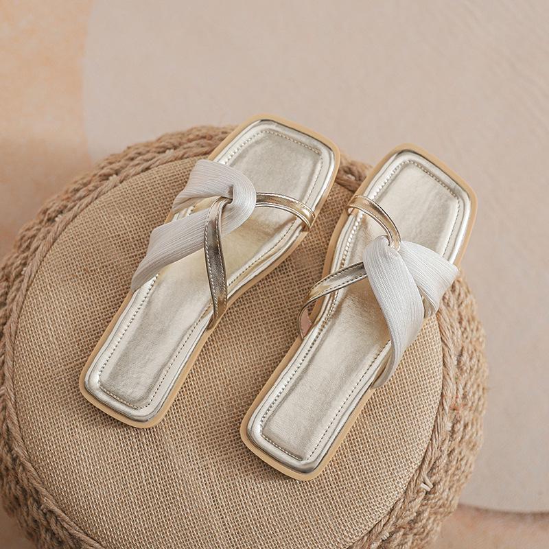 

Fashion gold/silver lace band flat slippers women sexy mesh strap flip flops outdoor beach slides shoes 34-43 big size pantuflas mujer 39 золотой