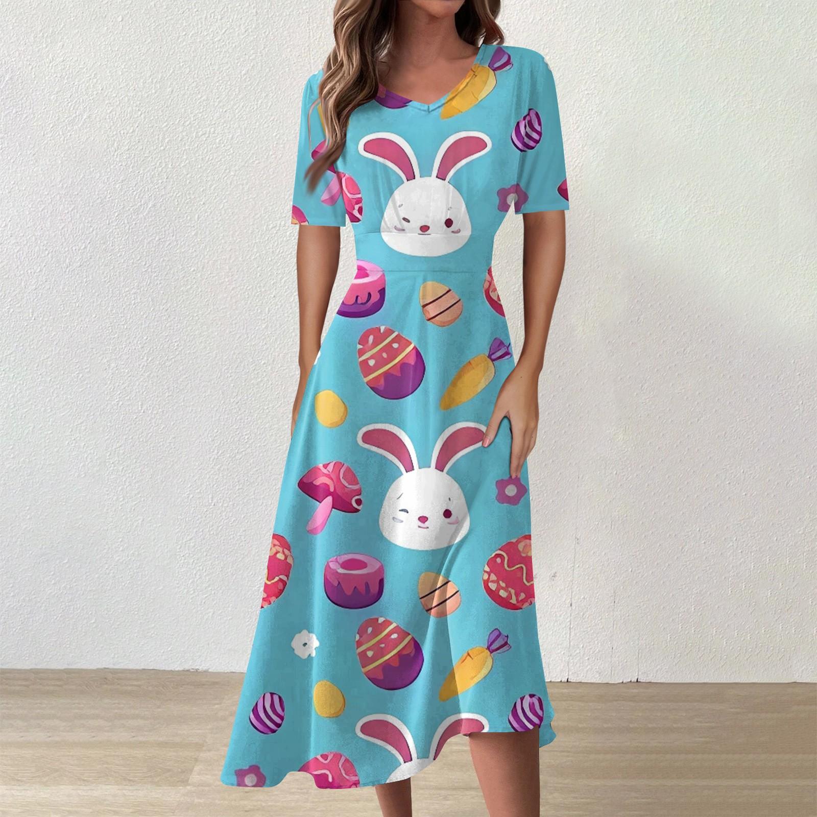 

Женское повседневное модное пасхальное платье с v-образным вырезом и коротким рукавом на талии, длинное свободное платье XXL
