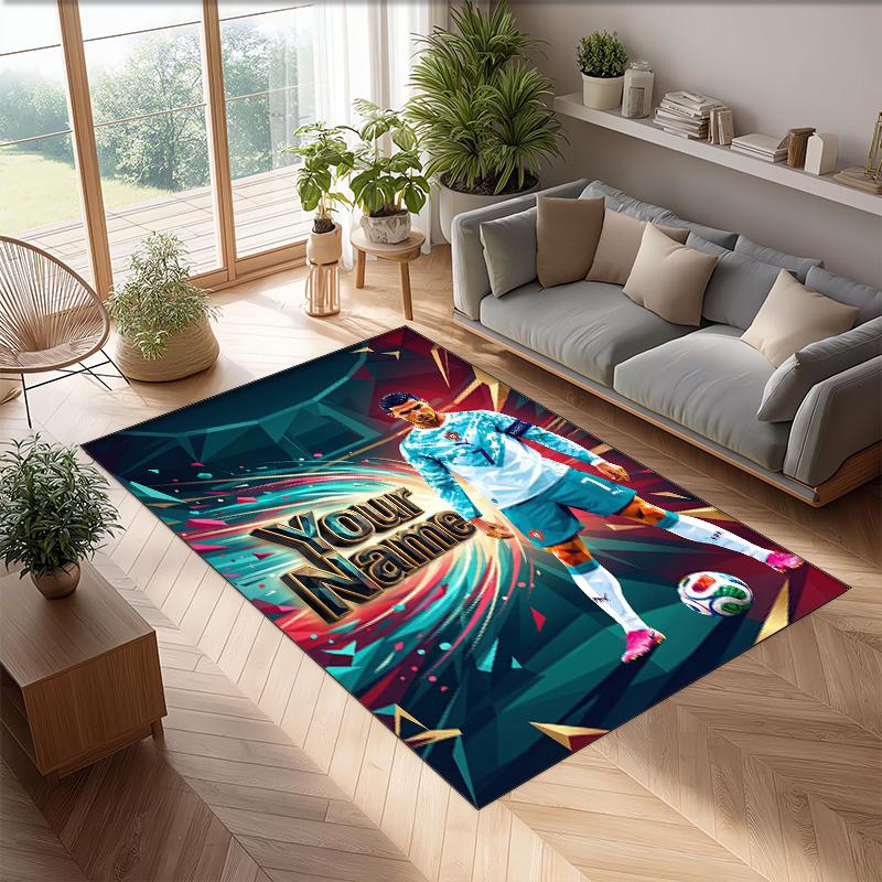 Cristiano Ronaldo Printed Crystal Velvet Rug Non‑Slip Crystal Velvet Carpet For Sofa Bedroom Indoor Home Decoration