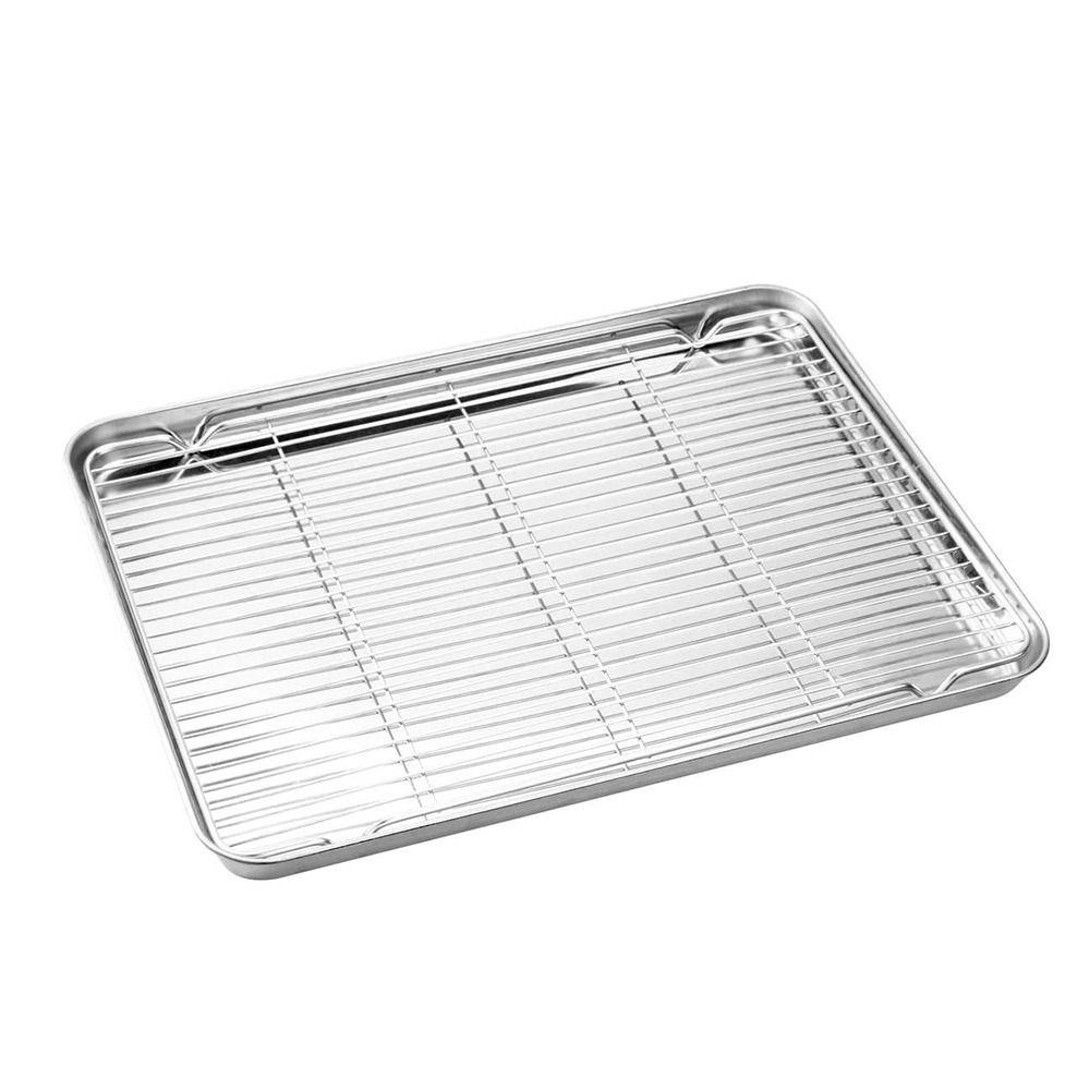 Nonstick Baking Sheet with Cooling Rack Set Stainless Steel Pizza Barbecue Shelf  Kitchen
