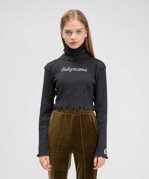 Fake Mama Logo High-Neck Top [Grey] Dark Gray
