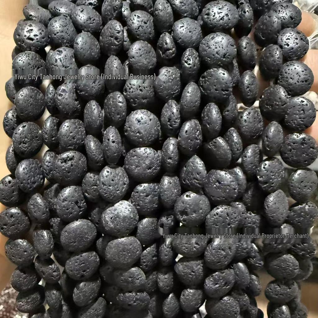 Black Volcanic Stone Round Disc Beads for Jewelry Making