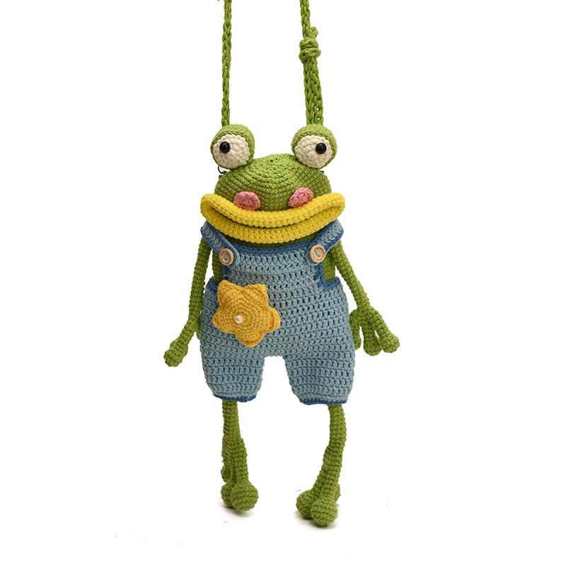 Childrens Cartoon Knit Crossbody Bag With Frog Exterior Design For Daily Use