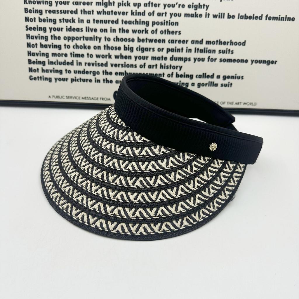 Internet Celebrity Woven Empty Top Hat Sunscreen Artifact Face Small Visor Striped Foldable Headband Hat