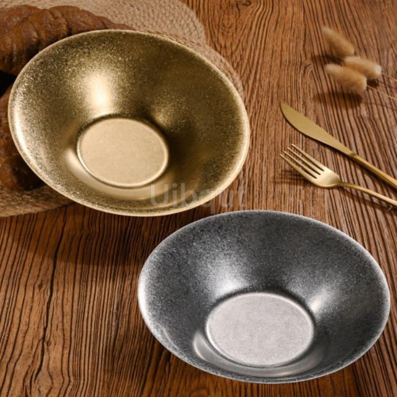Vintage Stainless Steel Pasta Plate Korean Salad Bowl Crayfish Plate Golden Western Dining Plate Ramen Mixed Noodle Bowl Platos