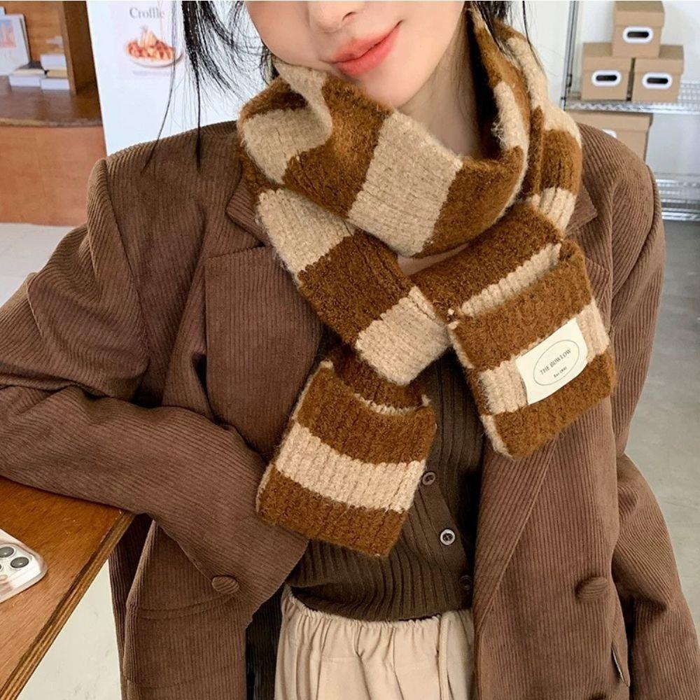 Hot  Women Knitted Wool Scarf Warm Splicing Contrasting Striped Neck Scarves Femme Small Narrow Woman Harajuku Neck Warmer