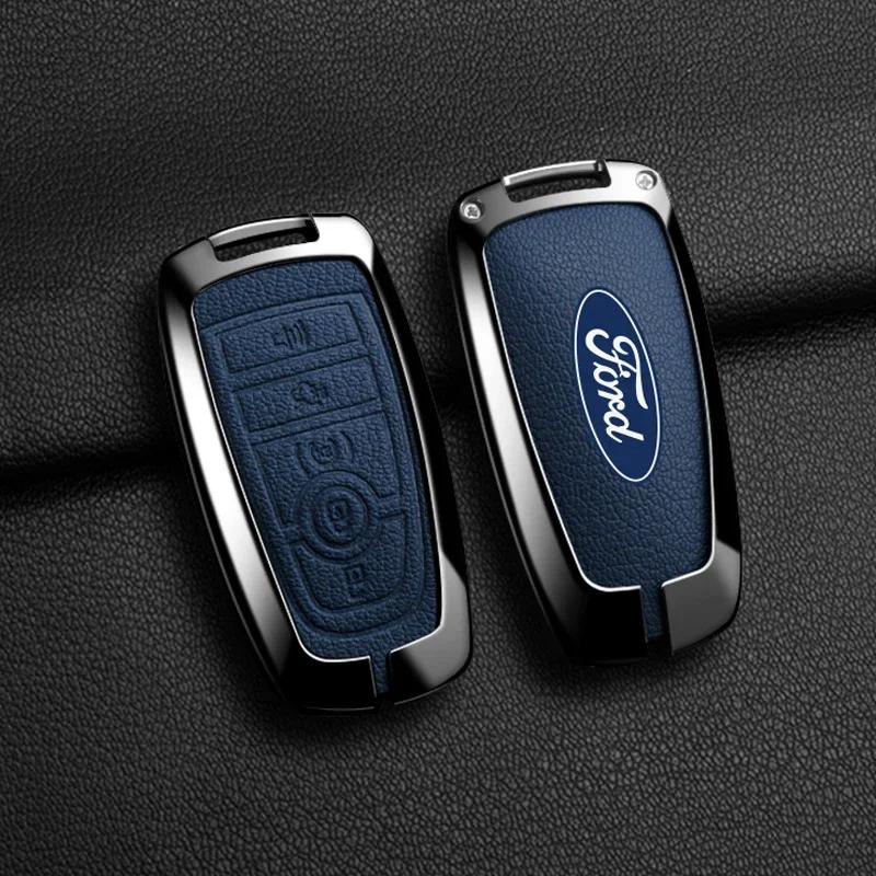 

Car Sticker 2026 For Ford Leather Alloy Car Key Case Cover Shell Protector For Ford Maverick Focus Edge Explorer Expedition Ever