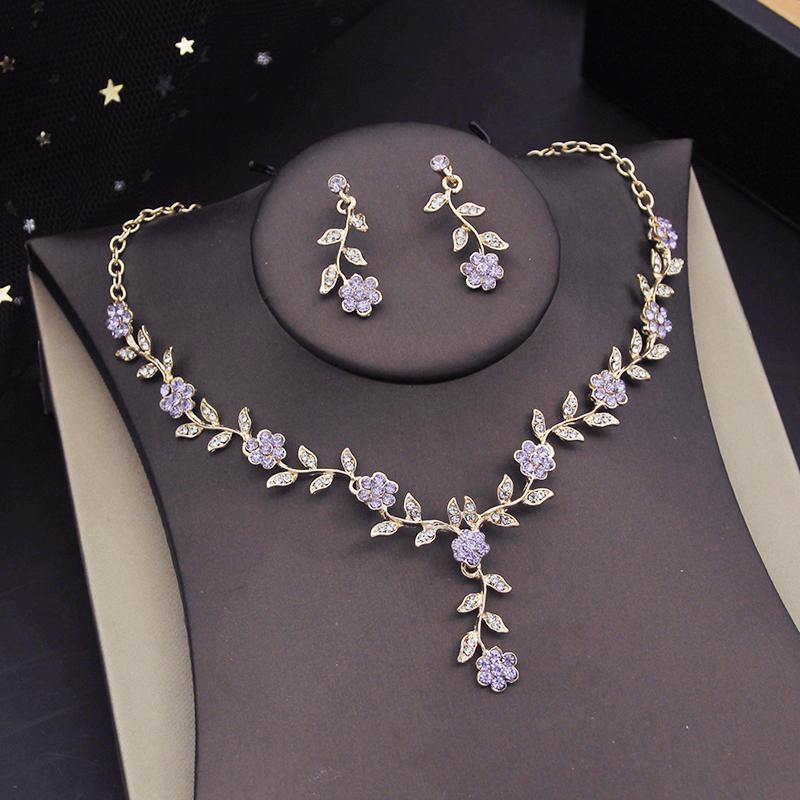 Gorgeous Crystal Flower Tiaras Bridal Jewelry Sets for Women Crown Choker Necklace Sets Wedding Bride Jewelry Set Accessory