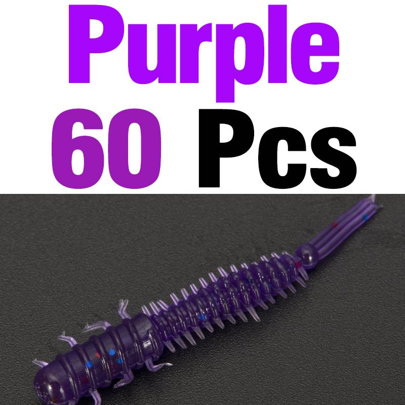 MNFT 60Pcs 45mm/0.4g Luya Soft Fishing Bait PVC Root Fish Bait 3-tail Spiral Multi-Colors Slug Bait
