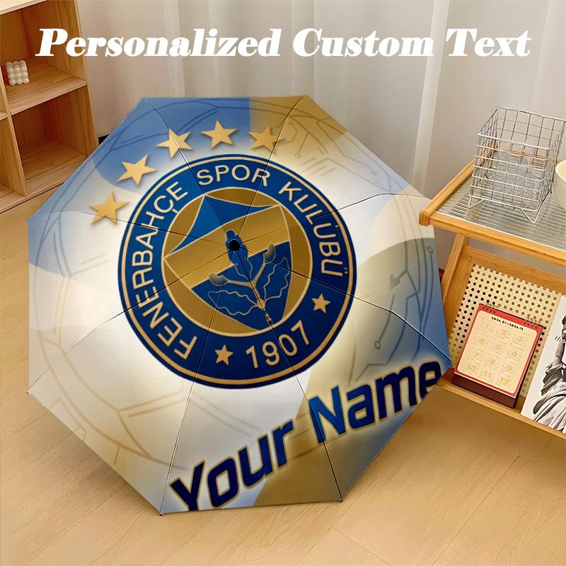 8 Rib Auto Folding Umbrella Fenerbahçe FC Print Custom Name Text Portable Rain Gear
