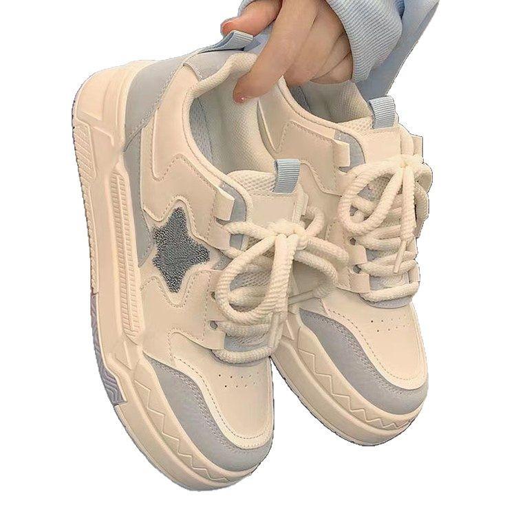 High value pink star platform white shoes women's spring campus style versatile student ins tide casual board shoes