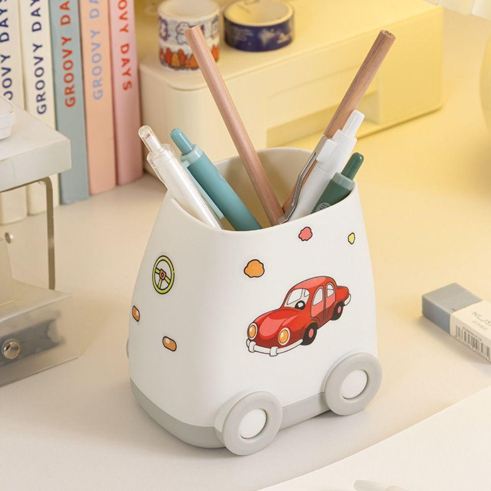

Multifunctional Pencil Box cartoon Desktop Storage Box Cute Car shaped pen holder Office белый