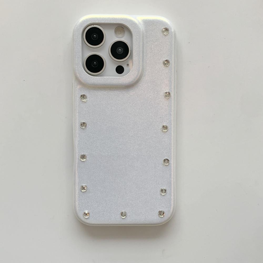 Niche Solid Color Leather Double-row Diamond-encrusted, Suitable for Apple 16promax Mobile Phone Case 17 New Iphone14 Personalized 15pro Women's 13