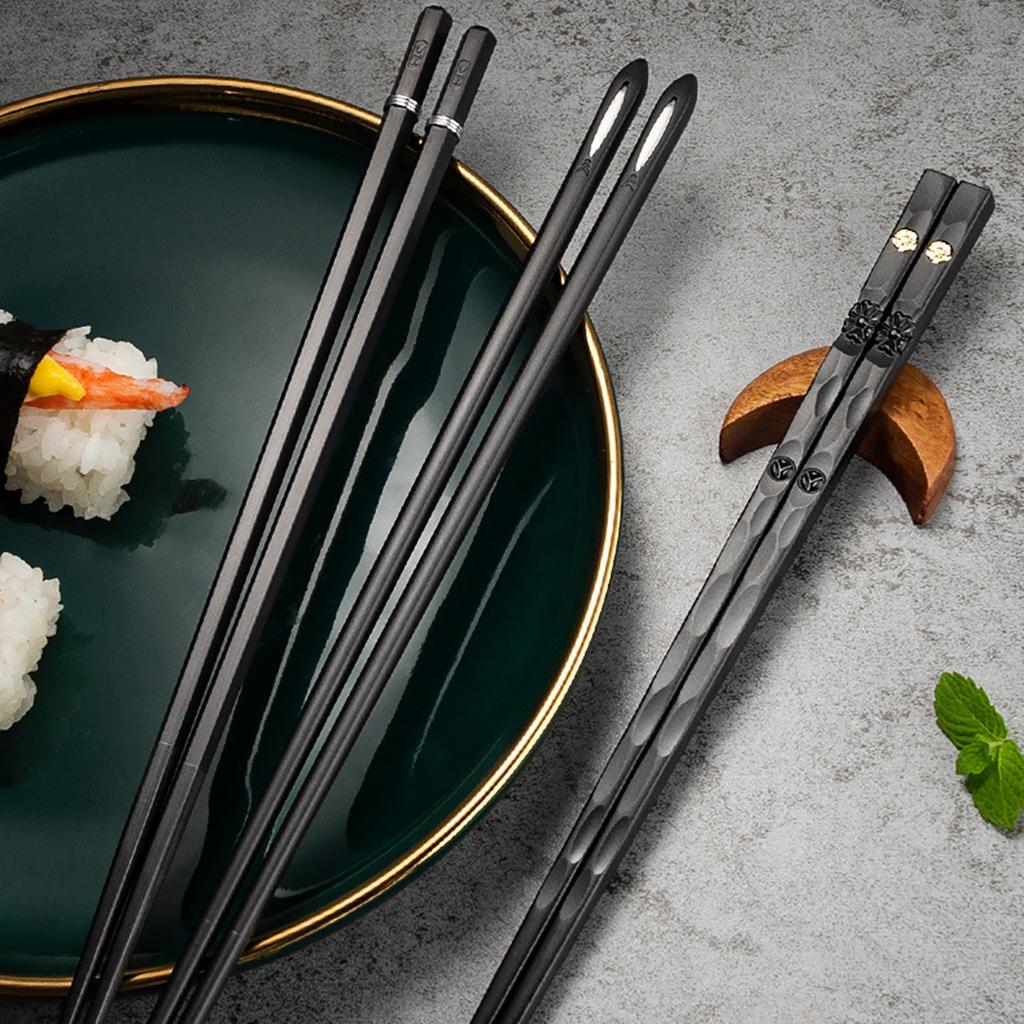 5Pairs Black Silver Healthy Chopsticks Set Korean Food Sushi Sticks Chopsticks Reusable Non-slip Chopsticks For Party Restaurant