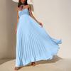 Women's Strapless Tube Top Maxi Dress Off Shoulder Pleated Long Dress with Neck