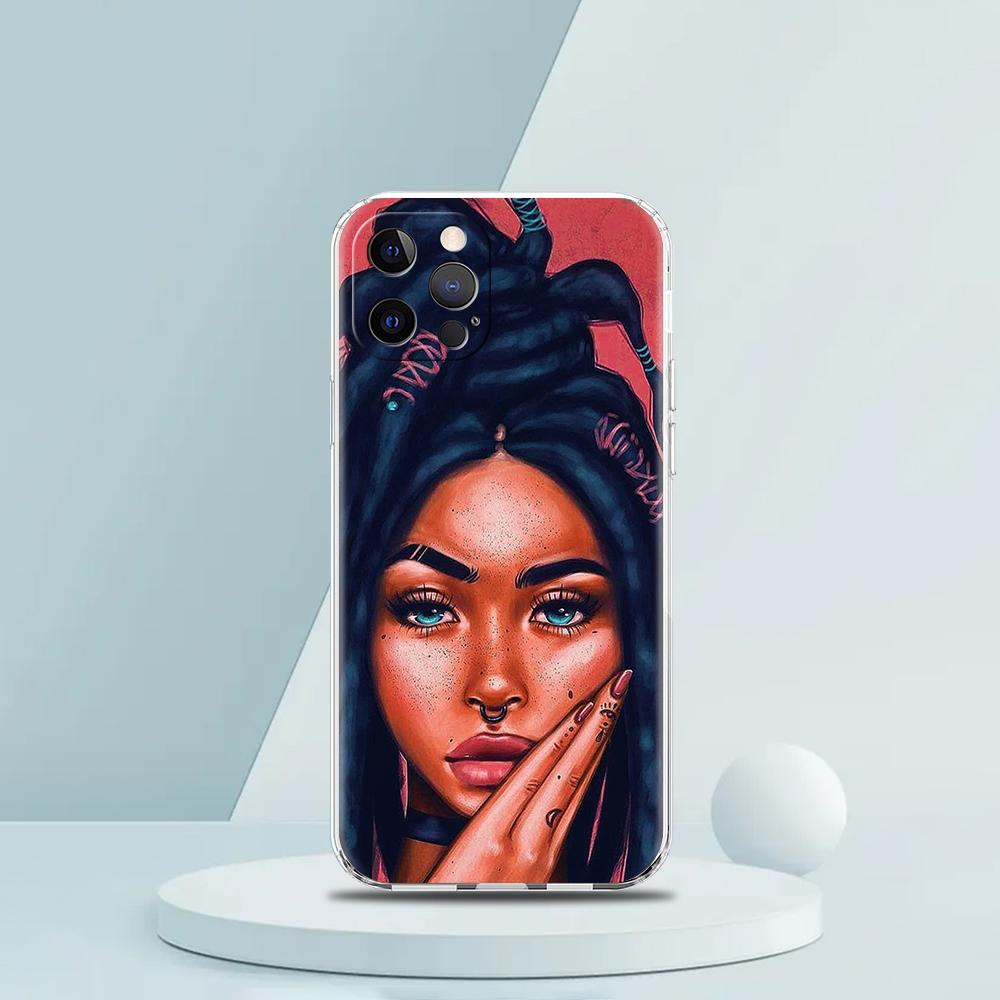 Fashion Black Girl Phone Case for iPhone 16 15 14 13 12 Pro Max Cover Transparent for iPhone 11 Pro Max 7 8 Plus XS XR Shell Bag