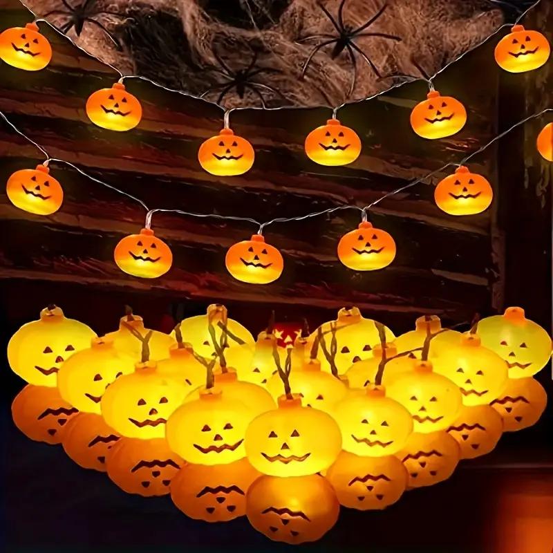 1pc 10/20 LED Yellow Pumpkin String Lights Warm White Lights Battery Powered For Home Outdoor Holiday Party Halloween Decor