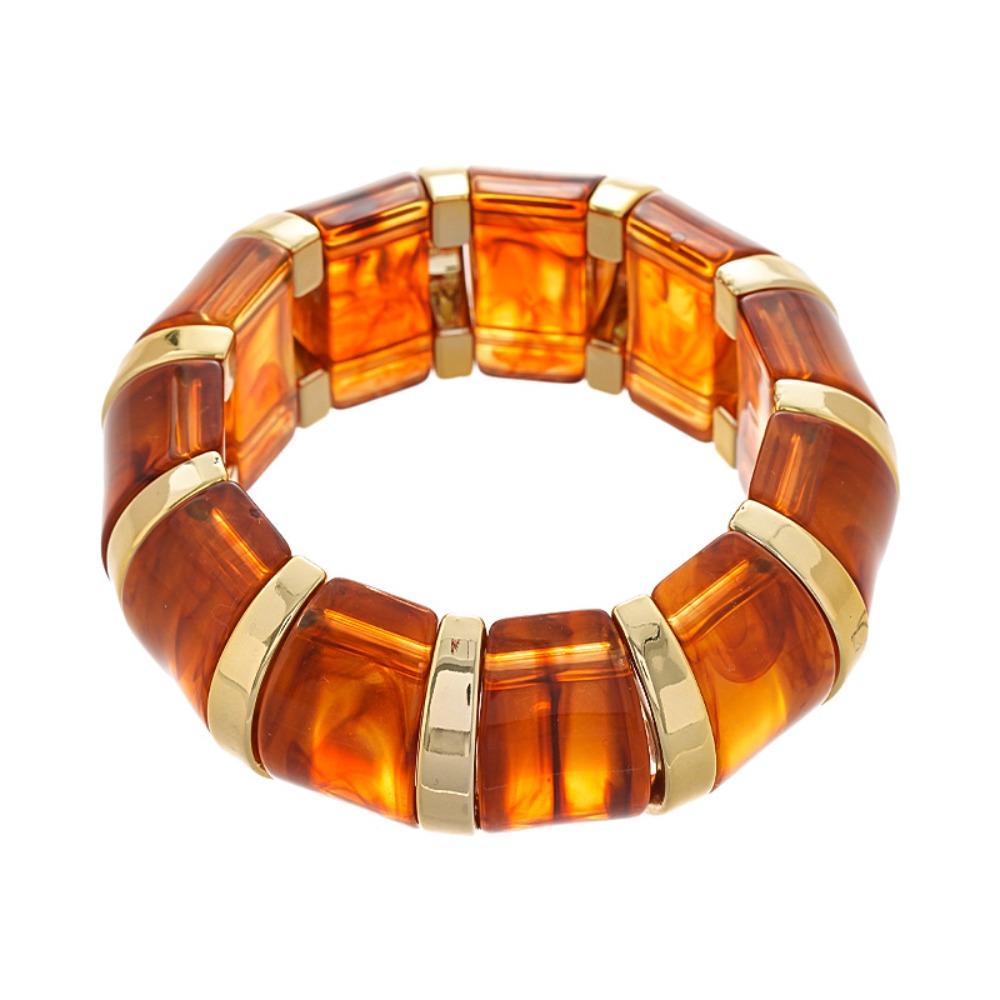 Bohemian Acrylic Cuff Charms Bracelet Hand Ring Geometric Bangle Elastic Wide Bracelet  Women