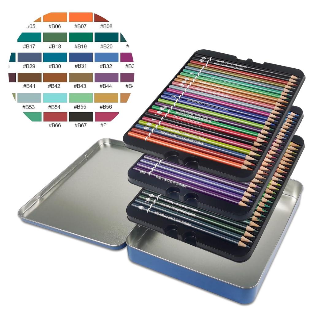 Metallic Colored Set with Metallic and Soft Cores for Professional Coloring and Ideal for and Artists Pencils, 72-Piece Colors, Oil-Based, Painting,