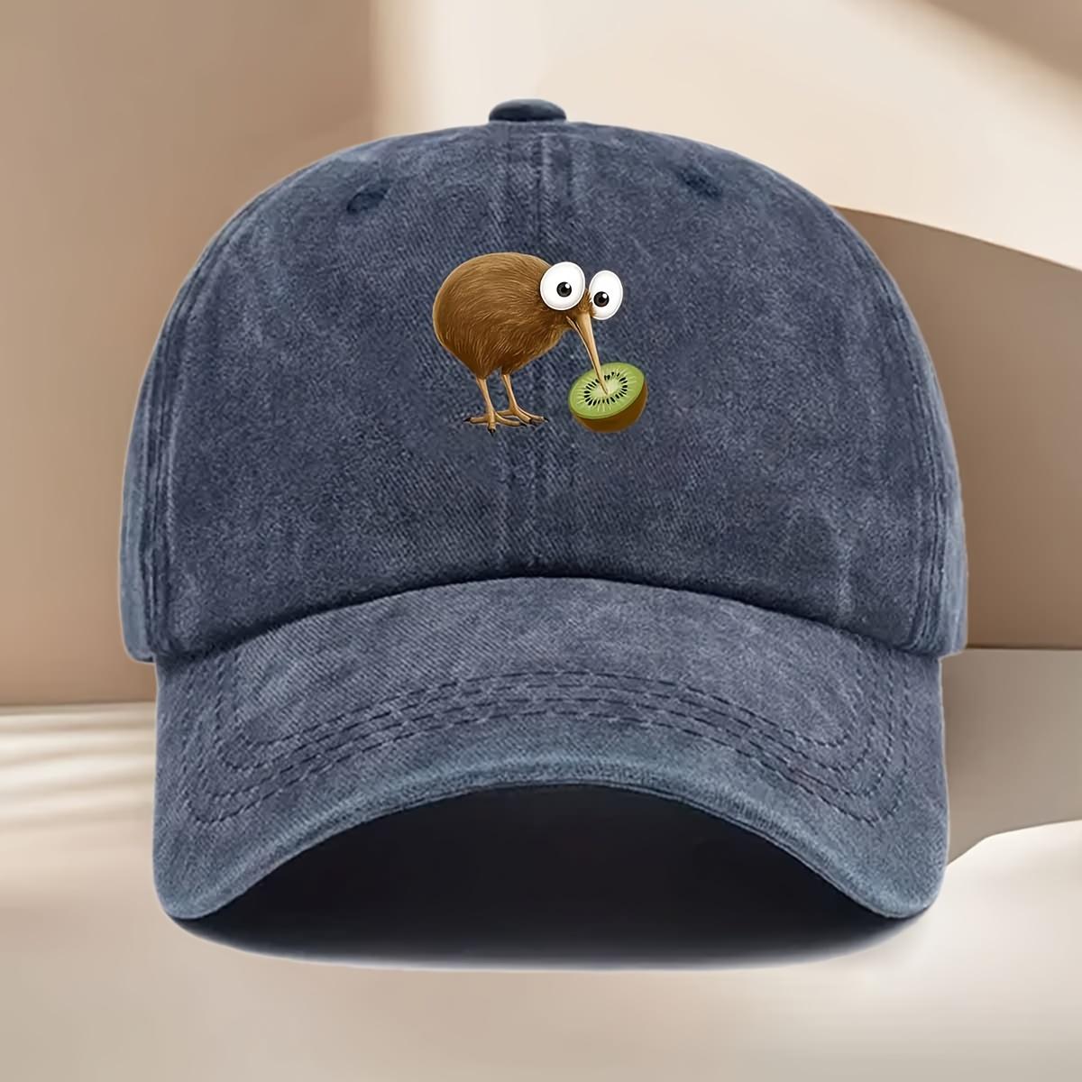 Funny Kiwi Bird Eating Kiwi Fruit Baseball Cap Adjustable Vintage Washed Sports Cap for Men Women One Size темно-синий