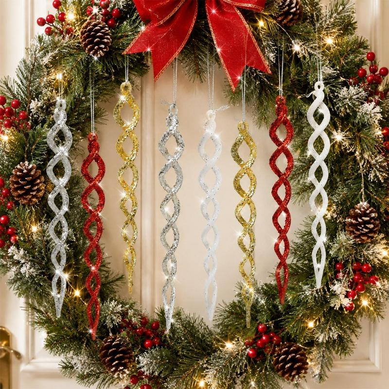 4/12PCS Glitter Twist Icicle Ornaments Christmas Tree Hanging Icicles Pendants Drop Xmas Tree Wedding Party Decoration Supply