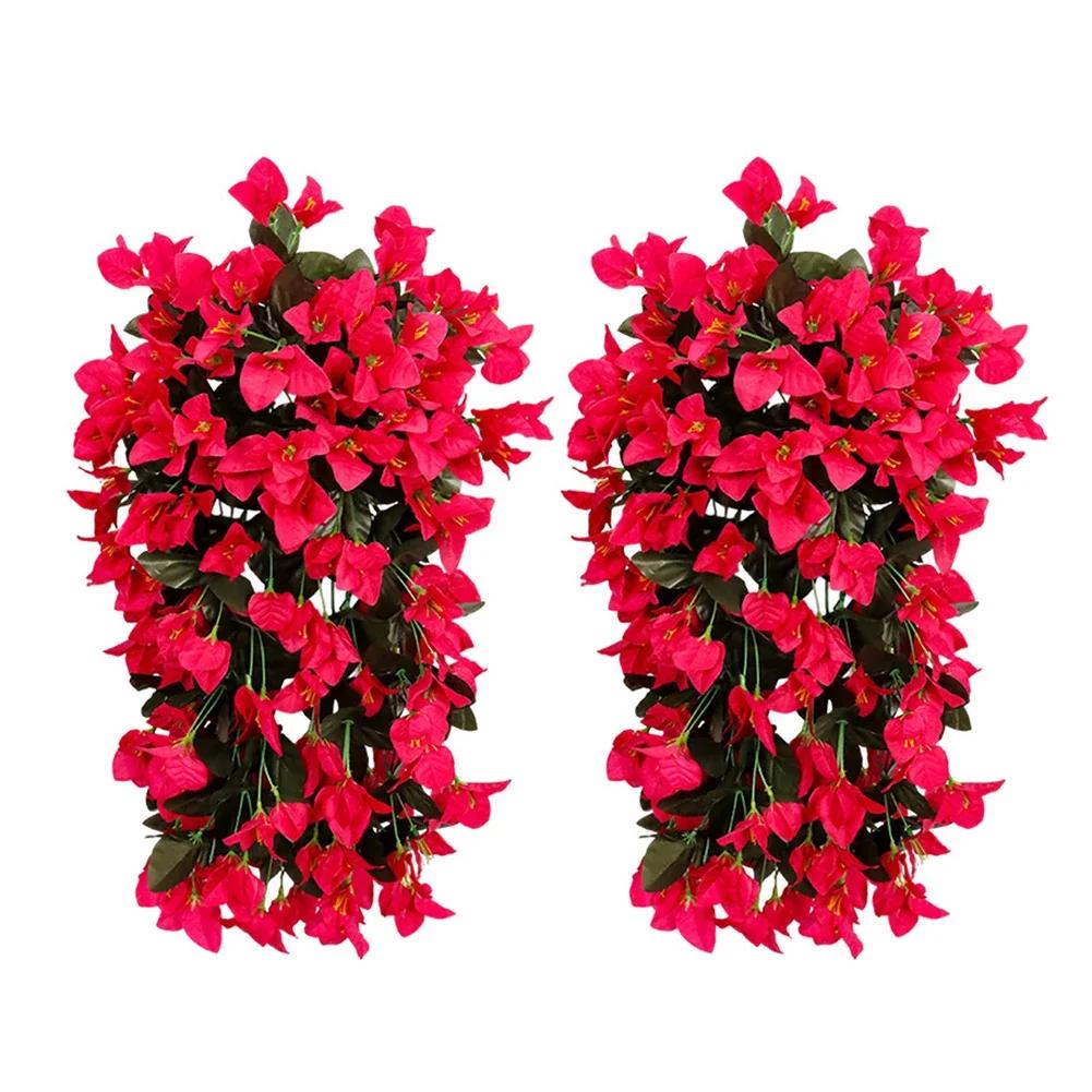 2pcs Artificial Hanging Bougainvillea Flowers, 55cm Silk Trailing Vines With Lifelike Petals And Leaves For Outdoor Balcony