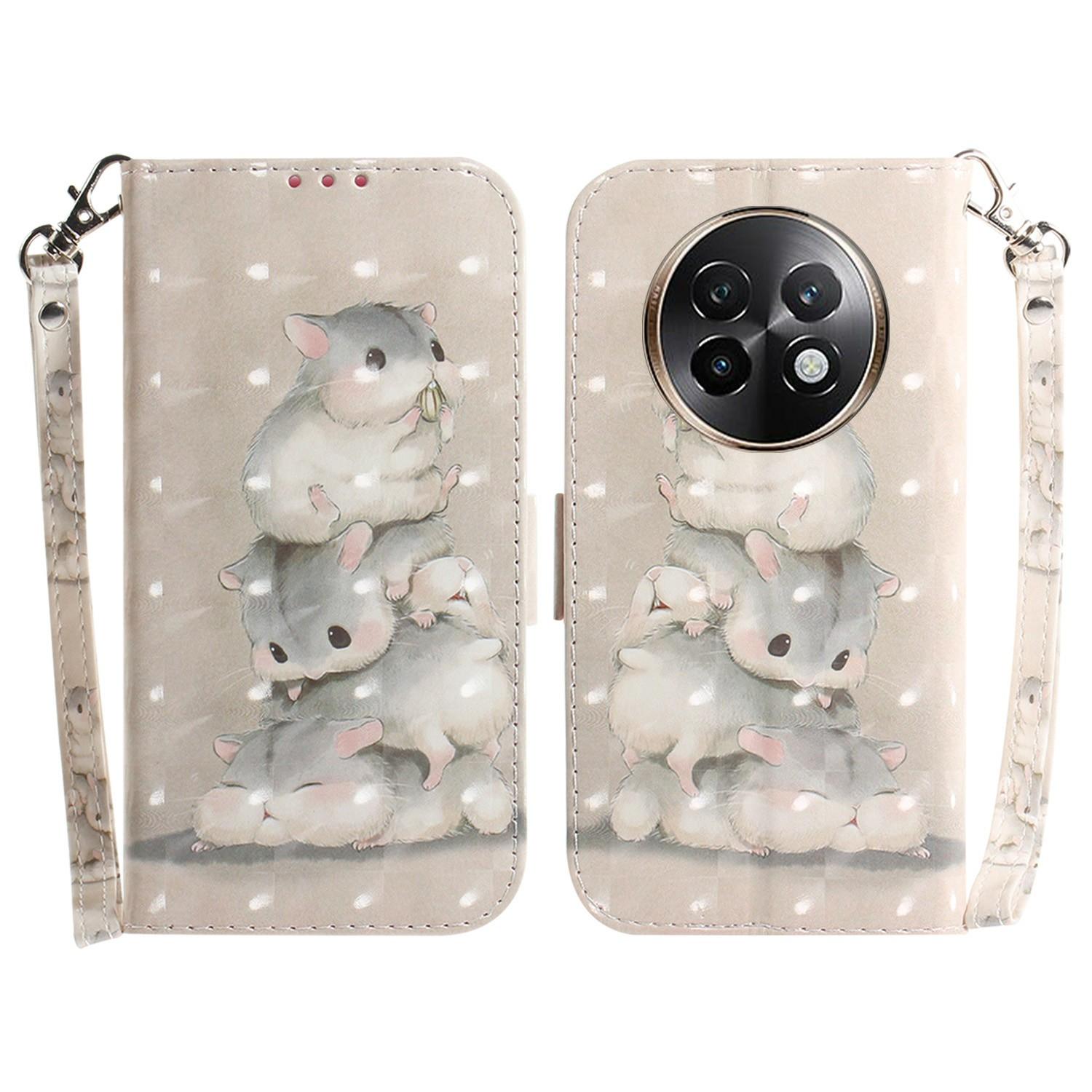 

For Realme 13+ 5G Case Pattern Printing Leather Wallet Phone Cover Stacking Squirrels