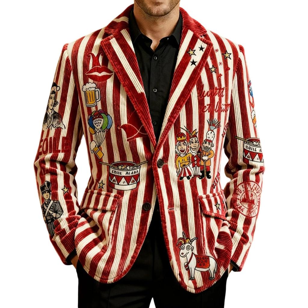 Men's Casual Trend Digital Print Corduroy Cardigan Suit Jacket