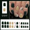 24Pieces Press On Nail Festival Gold Glitters Christmas Design Matte Green Style Easy Application Lightweight ABS Build