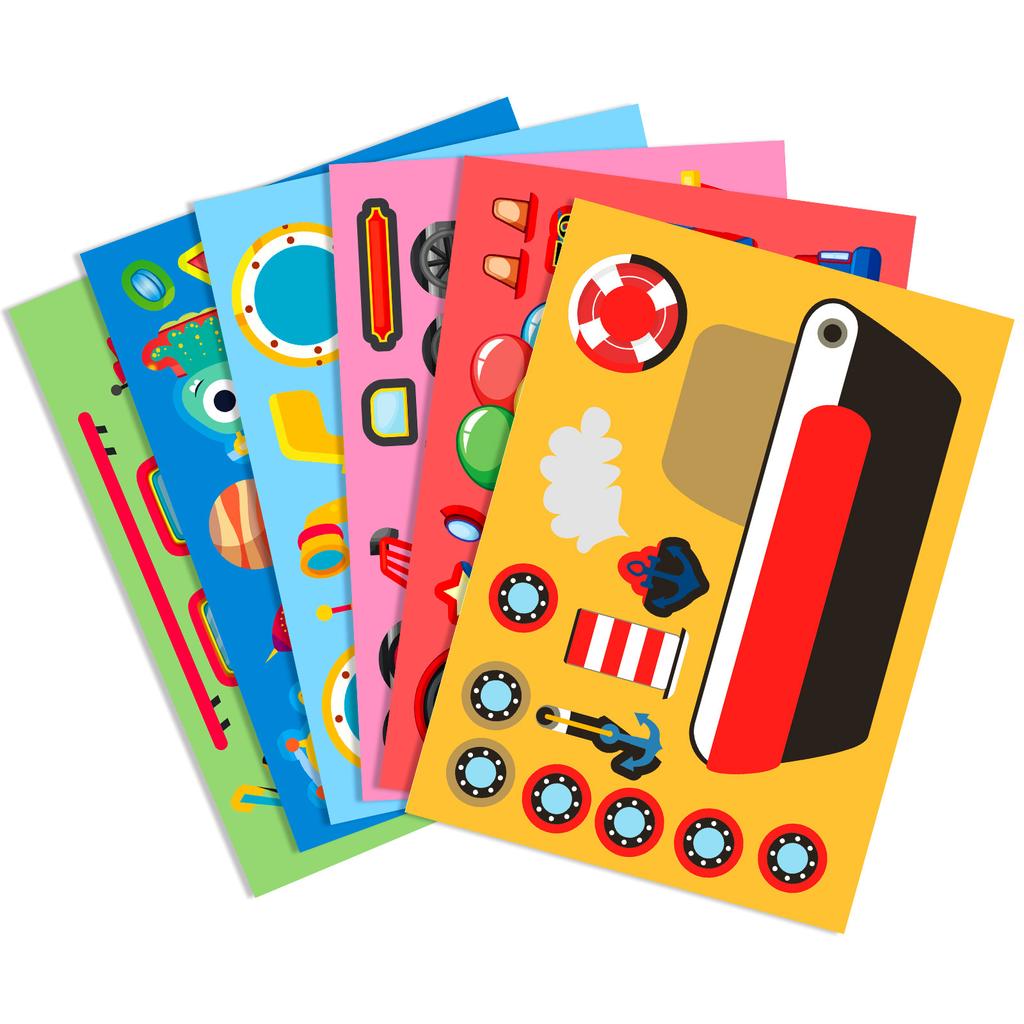 6 Photos/package of Transportation Vehicles Ship Face Swaps New Product Parent-child Interactive Puzzle Stickers