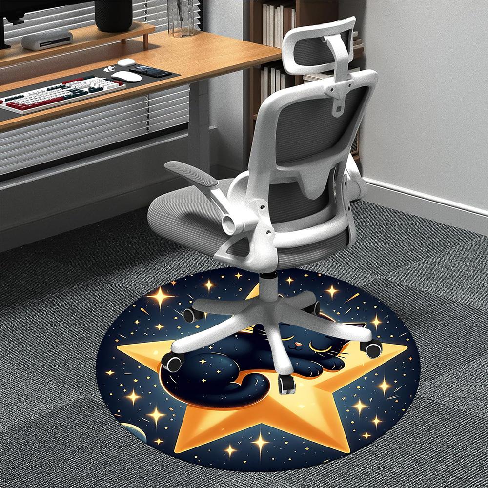 1pc Starry Night Cat Office Round Area Rug, Under Office Chairs Bedroom Living Room Home Decor, Room Deco