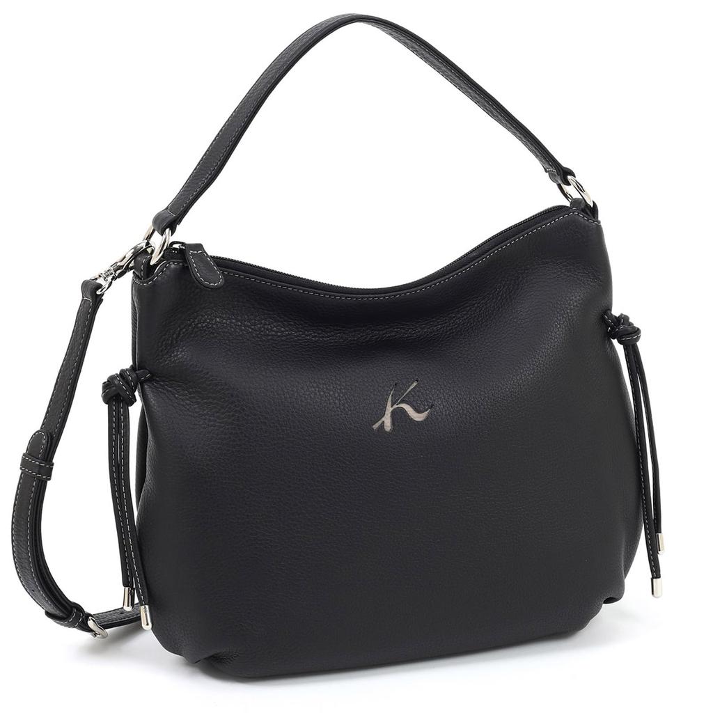 Shrink Material Handbag That Makes Scratches Less Noticeable Beige Stitch 15521 [Kitamura] 2-way Y-1328 Women's Black/Sand [Black]
