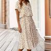 European and American style new printed V-neck button waist short-sleeved dress