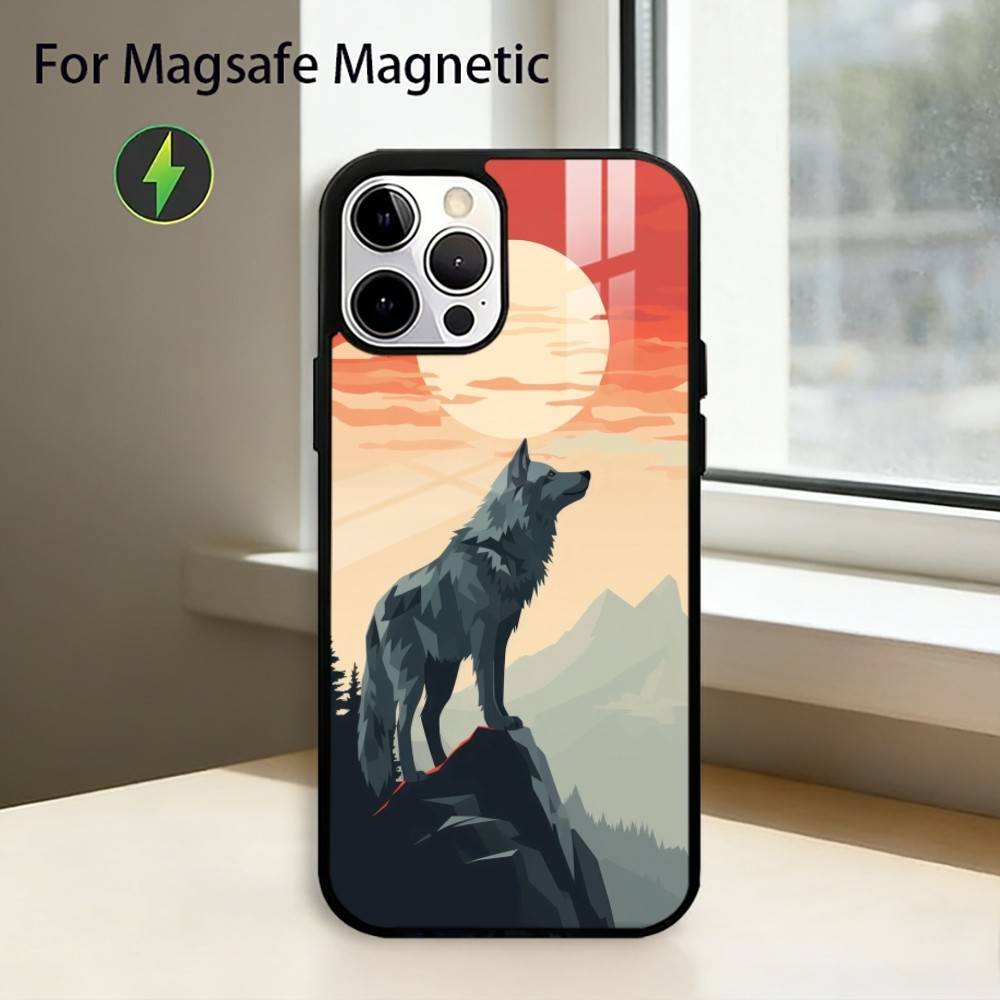 Mond Heulender W-Wolf Handyhülle Für iPhone17,16,15,14,13,12,11 Plus,Pro Magnetisch Für Magsafe Kabelloses Laden