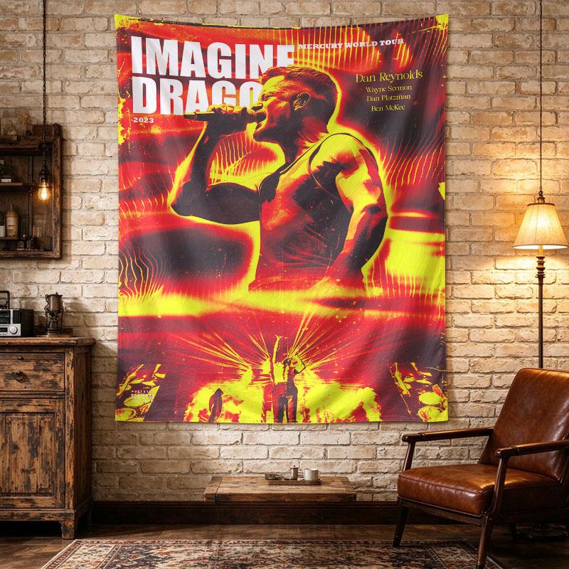 Imagine Dragons Mercury World Tour 2023 Poster Dan Reynolds Red Neon Concert Art