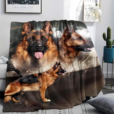 1Pc German Shepherds Print Flannel Blanket, High Quality Comfortable for All Seasons, Home Decor, Warmth and Comfort, Perfect for Christmas Gifts