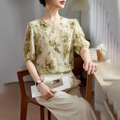 Printed Silk T-shirt Women's Summer New Short-sleeved Shirt Mulberry Silk Design Loose Top Trendy