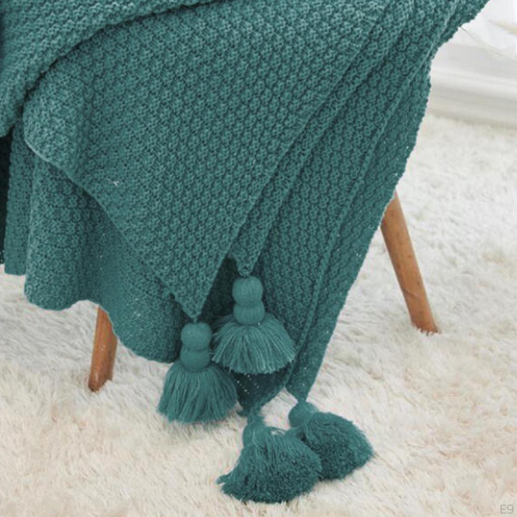 Knitted Throw Blanket Solid Color Tassels Plaid Crib for
