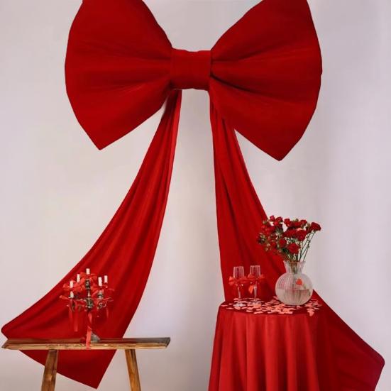 Extra Nagy Piros Bársony Masni Piros Bársony Csokornyakkendő Karácsonyi Dísz Arany Metál Szállal Fa Girland Ünnepi Dekoráció