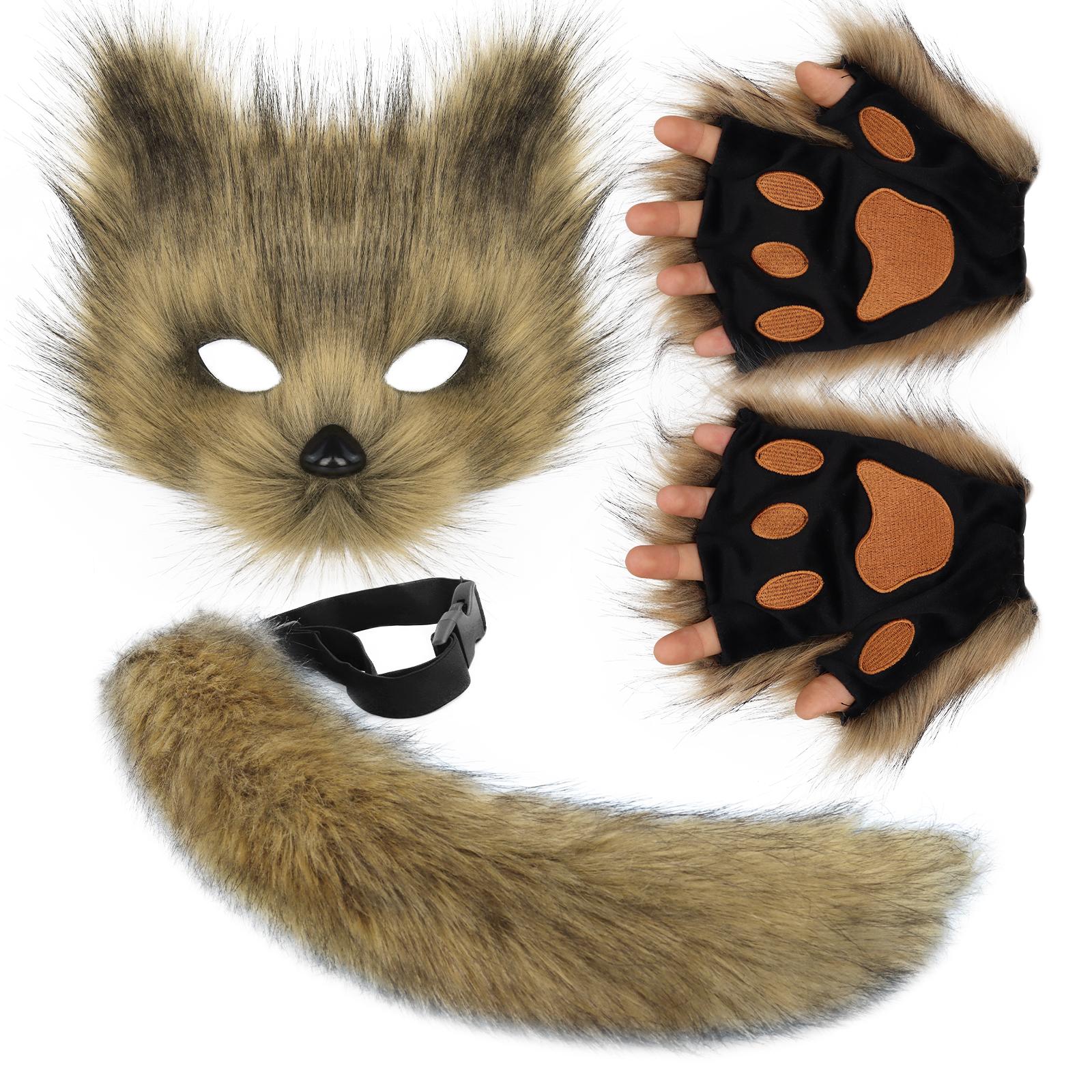 

Furry Fox Mask Wolf Fox Tail And Paw Gloves Set Adult Cat Halloween Mask Cosplay Animal Party Costume one size