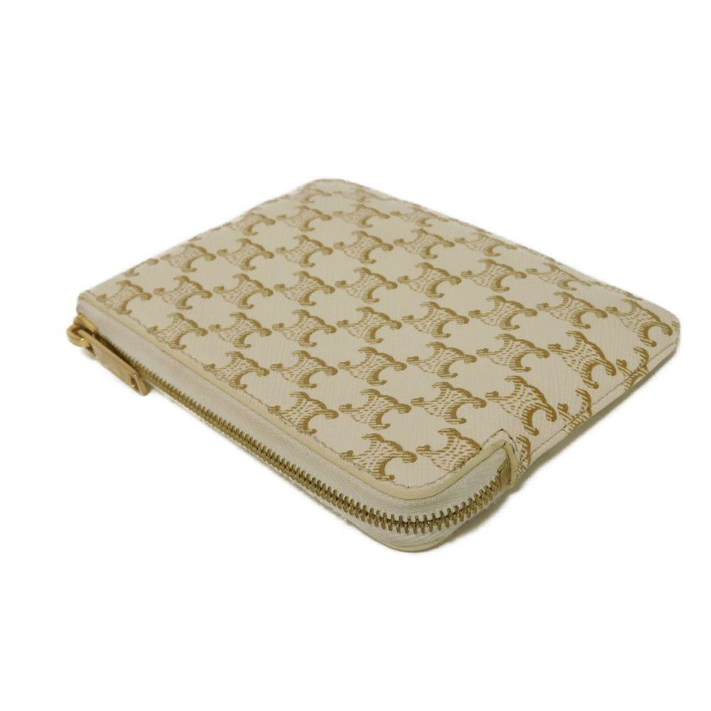 Used 10431 Logo Coin & Card Case 10C662CA2.01BC 7943 Macadam Arc de Triomphe Ivory Gold Key Ring White Unisex from