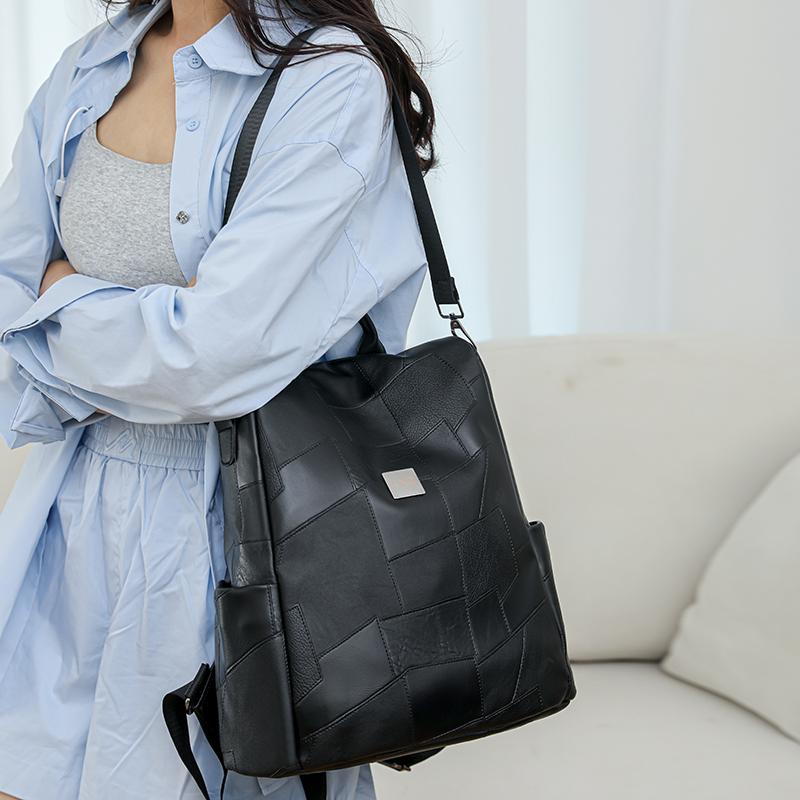 Pendler Rucksack aus weichem Leder Damen Rucksack mit großem Fassungsvermögen Einfarbige Reisetasche