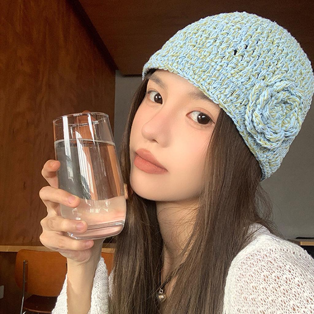 Handmade Knitted Hat Fashion Knitted Hat Elegant Flower Hat Soft Warm Headwear Winter Fashion Hat for Women