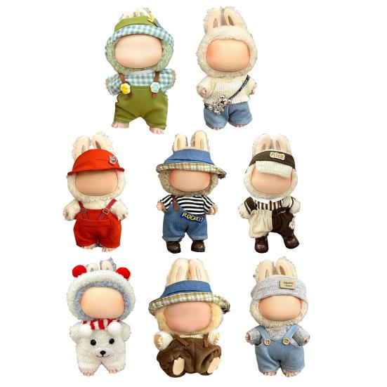 17cm Doll Clothes Set Hat Overalls Doll Outfit Playtime Doll Attire Easy Dressing Fashion Accessories